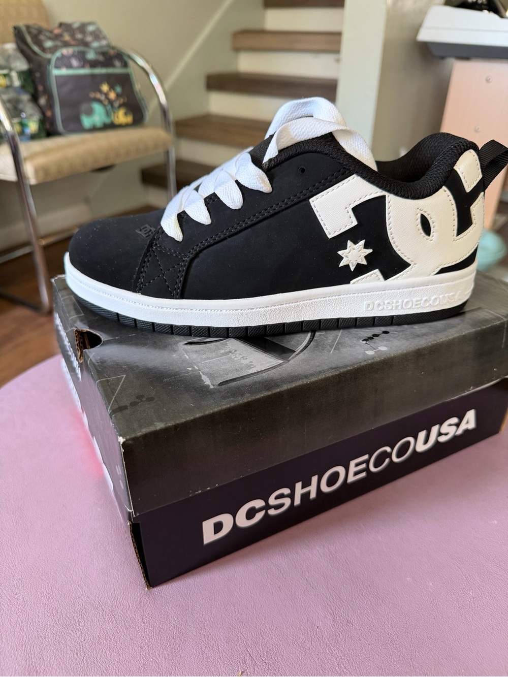 DC Kids Black and White Low-Top Skate Sneakers